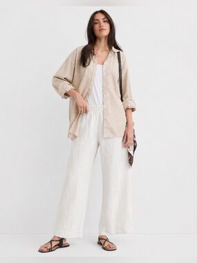 Soft Surroundings White Ivory Textured Elastic Waist Cotton Pants XL 491